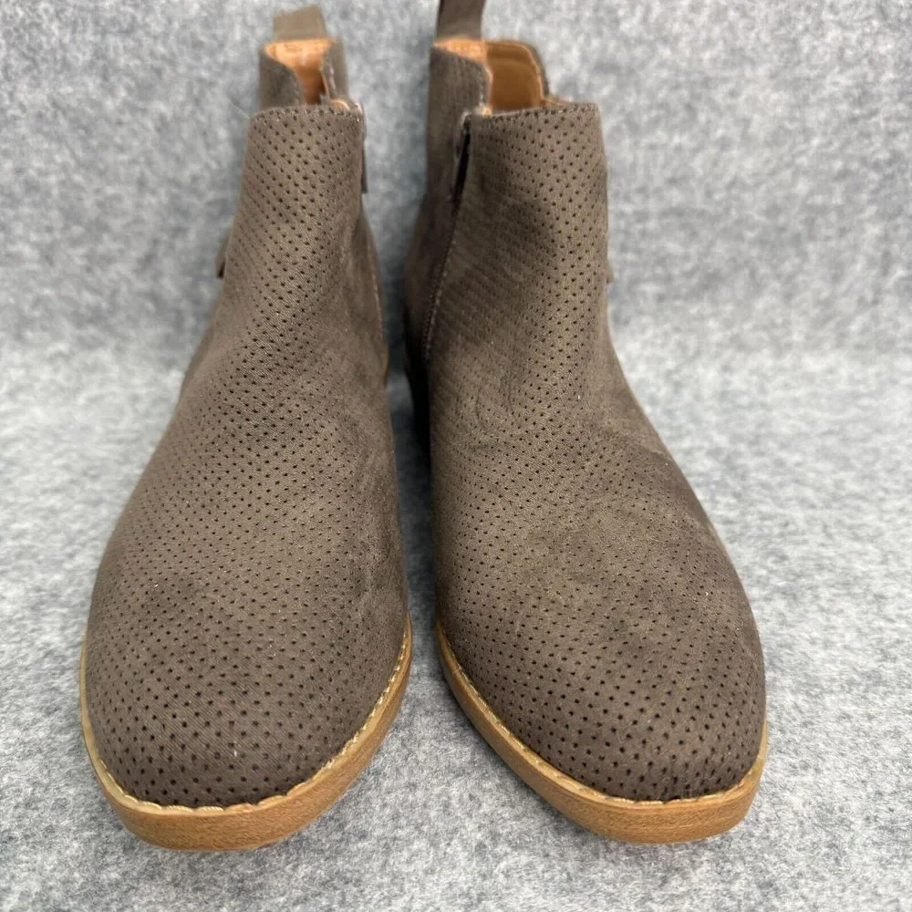 Universal Thread Ankle Bootie Womens 6.5‎ Side Zip Brown Casual Comfort Low Heel